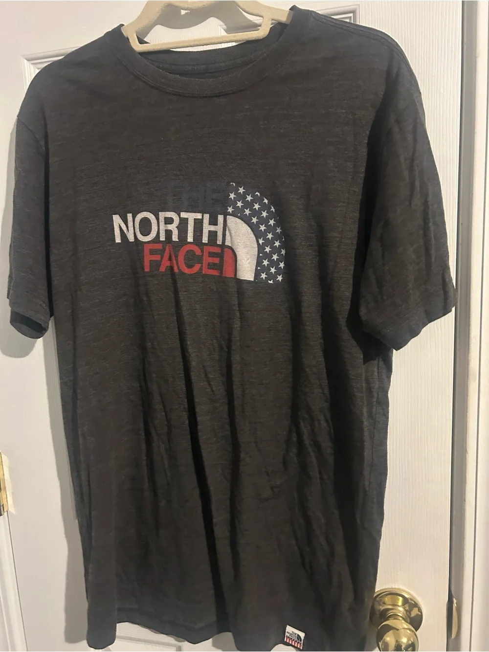 The North Face Men's Black Short Sleeve Logo Tee with Red & White Accents